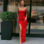 Summer New Women Strap off-Neck Slim Fit Backless Sexy Slit Dress Maxi Dress