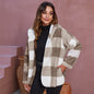 Autumn Winter Hooded Pocket Casual Plaid Plush Coat