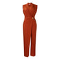 Women Clothing Elegant Elegant Suit Collar Tight Waist Chain Loose Wide Leg Jumpsuit