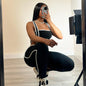 Color Matching Stretch Sunken Stripe Suspender Pants Sports Casual Suit