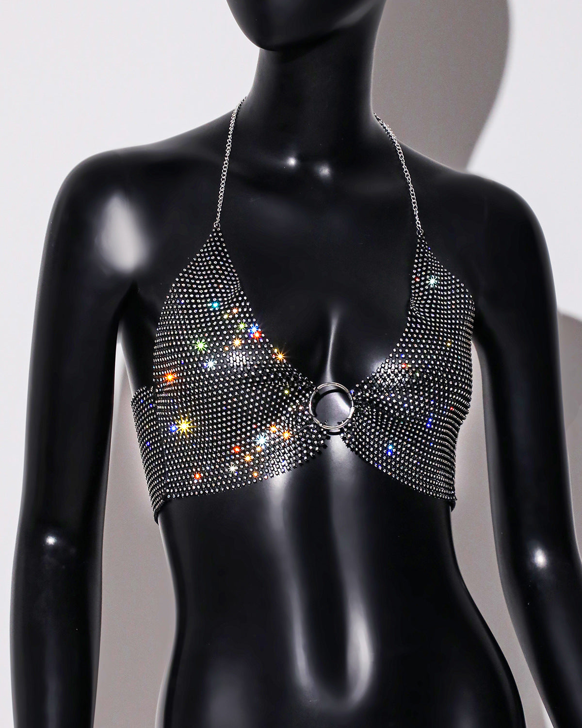 Women Clothing Sweet Spicy Top Wall Mounted Sling Fishnet Rhinestone Camisole Summer Dopamine Sling