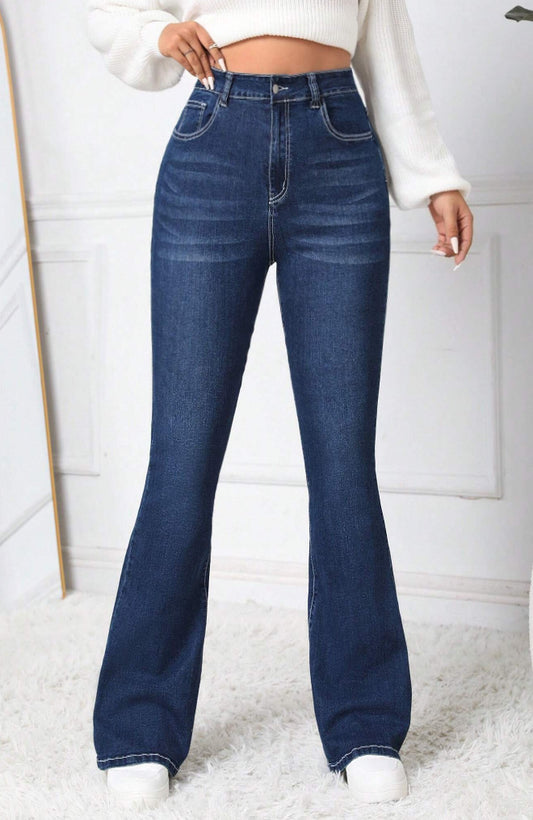 High Waist Slimming Bootcut Trousers Back Bag Embroidered Jeans for Women