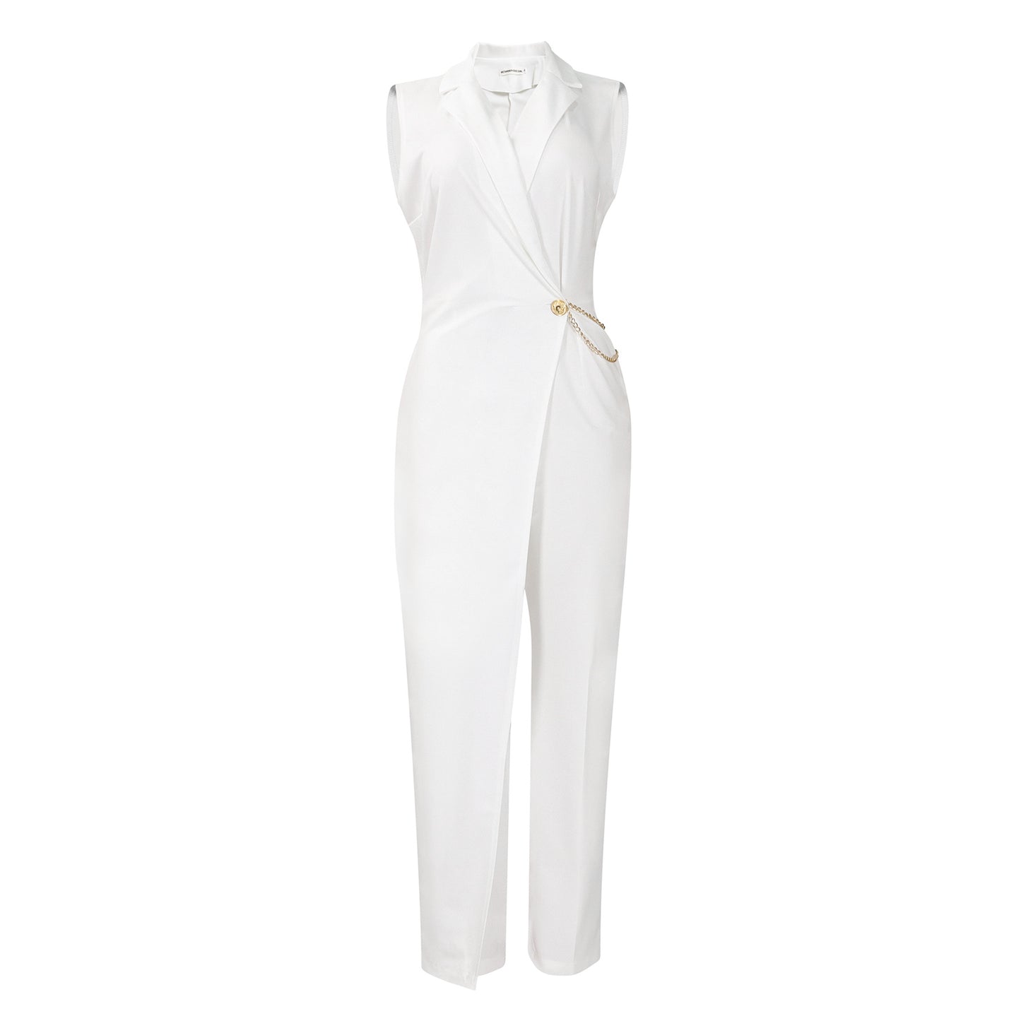 Women Clothing Elegant Elegant Suit Collar Tight Waist Chain Loose Wide Leg Jumpsuit