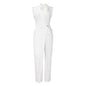 Women Clothing Elegant Elegant Suit Collar Tight Waist Chain Loose Wide Leg Jumpsuit