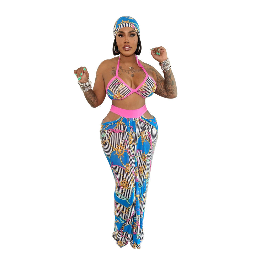 Women Beach Tube Top Skirt Printing Suit