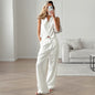 White Cotton Linen Sleeveless V Neck Vest Vest Pants Suit Summer Two Piece Set Women