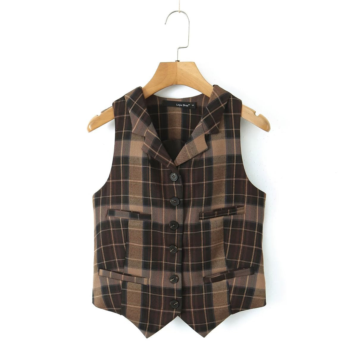 Autumn Single Breasted Blazer Collared Vest Plaid Mid Length Three Piece Skirt Set