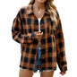 Autumn Winter Polo Collar Long Sleeve Pocket Button Plaid Shirt Top for Women