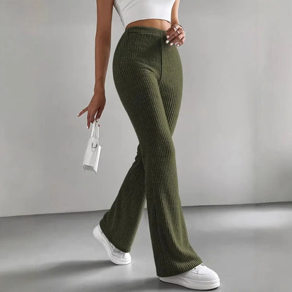Bell Bottom Pants Women Autumn Solid Color Casual Pants Rib Knitted Fashionable All Match Slim Fit Women Pants