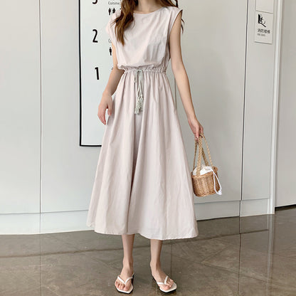 Retro Dress Women Summer Gentle Elegant Can Waist Trimming Loose plus Size Cotton Linen Large Swing Dress