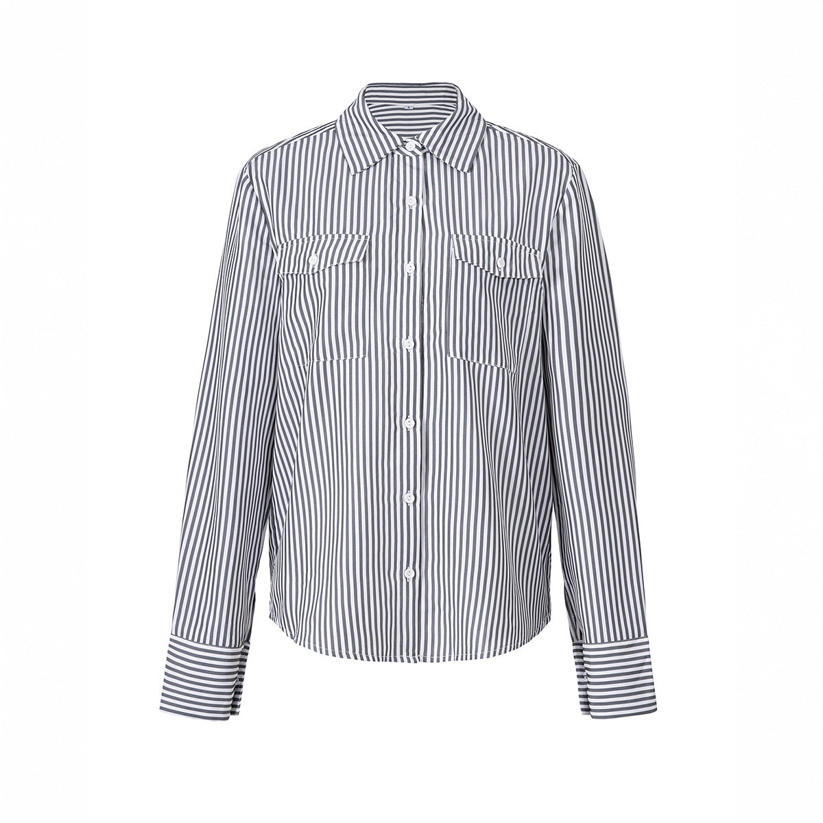 Spring Summer Casual Loose Pockets Striped Contrast Color Cardigan Women Clothes Top Shirt