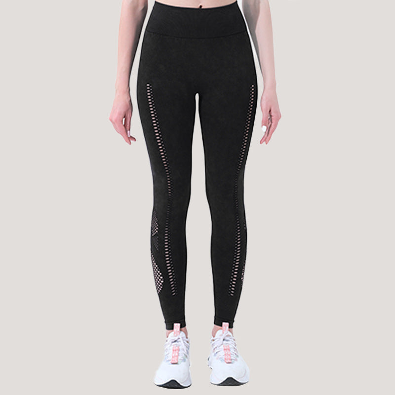 Mesh Solid Color Yoga Pants Women High Waist Hip Lift Stretch Quick Drying Tights Breathable Exercise Workout Pants