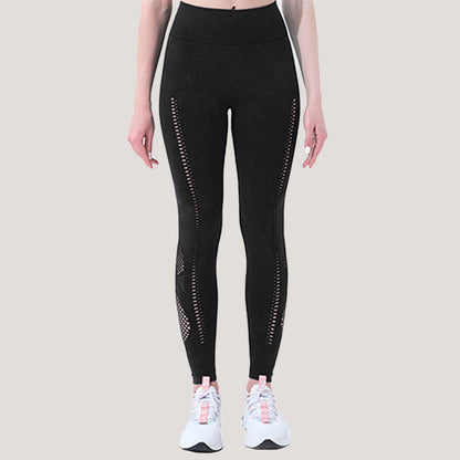 Mesh Solid Color Yoga Pants Women High Waist Hip Lift Stretch Quick Drying Tights Breathable Exercise Workout Pants