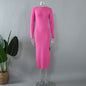 Crew Neck Split Knitted Dress Autumn Winter Wild Solid Color High Waist Tight Dress