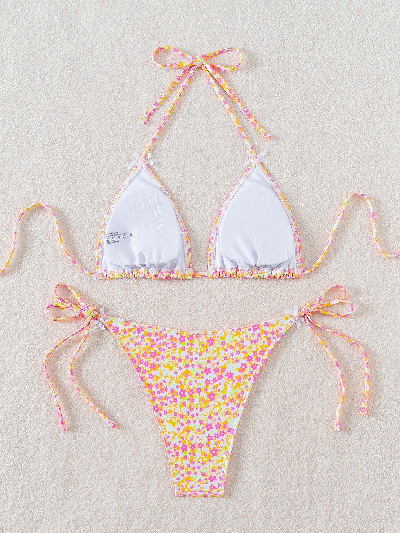 Bikini Floral Bow Lace up Sexy Bikini Swimsuit Swimwear Women