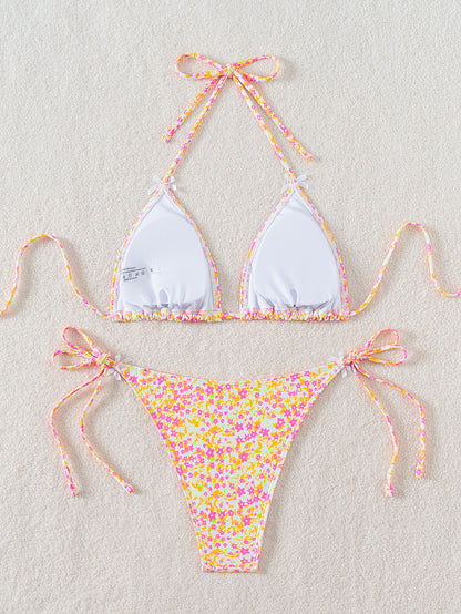 Bikini Floral Bow Lace up Sexy Bikini Swimsuit Swimwear Women