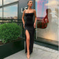 Summer New Women Strap off-Neck Slim Fit Backless Sexy Slit Dress Maxi Dress