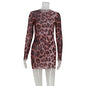 Women Sexy Long Sleeved Leopard Print Nightclub Sexy Slim Fit Figure Flattering Hip for Women