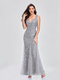 Evening Dress V neck Tulle Embroidered Sequ Sexy Mermaid Prom Dress Women Formal Dress