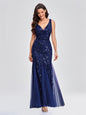 Evening Dress V neck Tulle Embroidered Sequ Sexy Mermaid Prom Dress Women Formal Dress