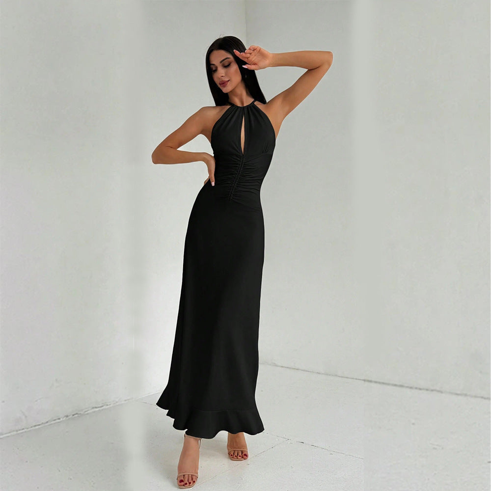 V neck Sleeveless Halter Dress Summer Socialite Cocktail One Step Long Women