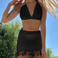 Hollow Out Cutout out Strap Bikini Top Tassel Skirt Sexy Beach Sun Protective Blouse