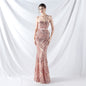 Rope Double Binding Strap Tube Top Encryption Lamination Sequin Evening Dress