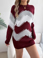 Real Shot Autumn Winter Casual Color Matching Lantern Sleeve Sweater Dress Women Clothing