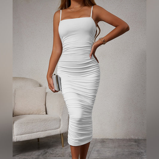 Women Wear Long Sling Pleated Dress