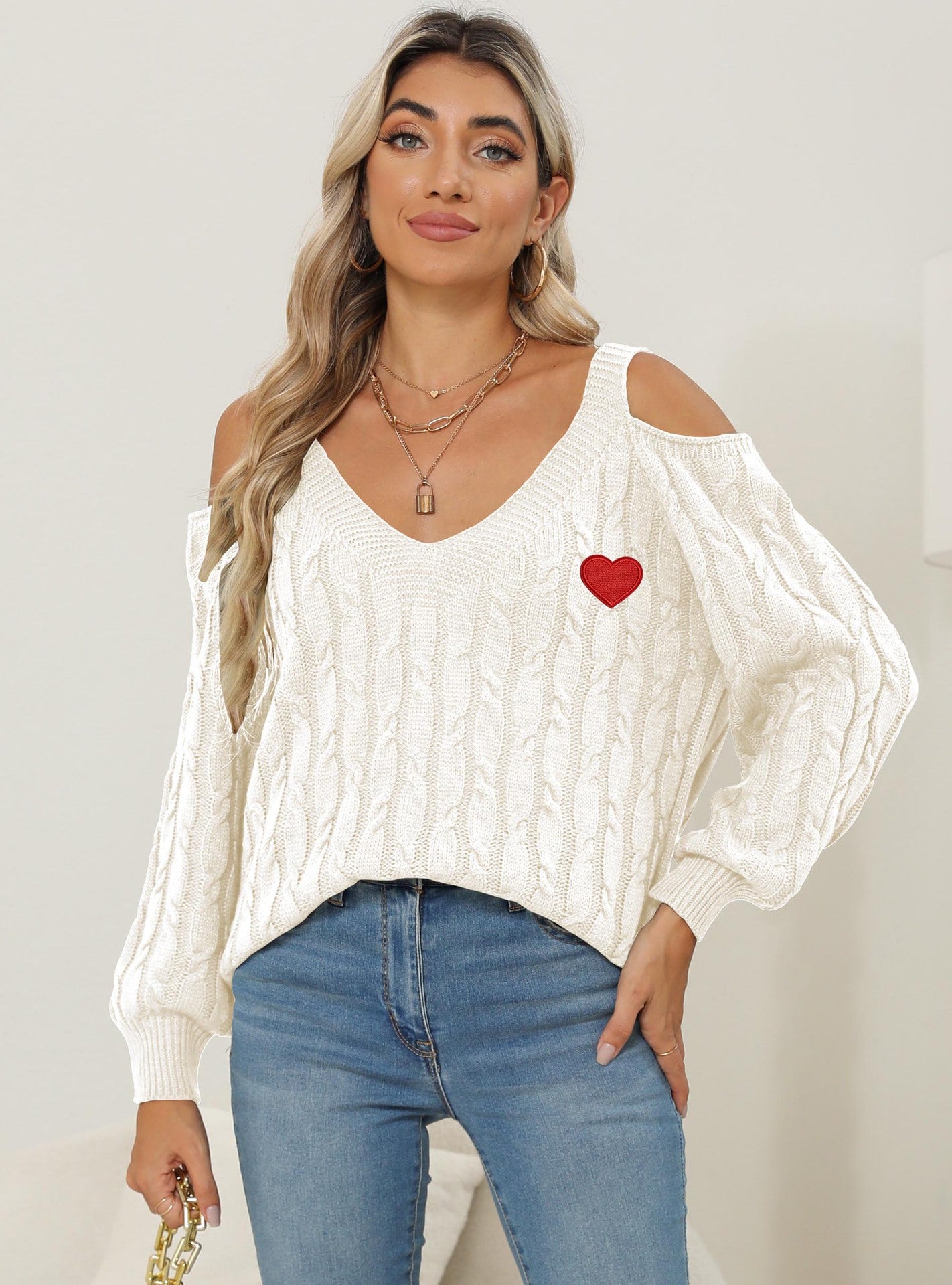 Women Bottoming Shirt Women Clothing Autumn Winter Coat Deep V Plunge Sexy off the Shoulder Loose Pullover Women