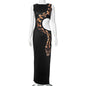 Women Summer Side Waist Hollow Out Cutout Python Print Slim Fit Slit Maxi Dress