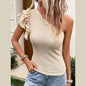 Women Clothing Elegant Holiday Ruffled Shoulder Texture Knitted Vest Sleeveless Slim T shirt for Women Spring Autumn