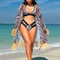 Swimsuit Women Bikini Three Piece Set Veils Skirt Miami Tassel Women Swimsuit