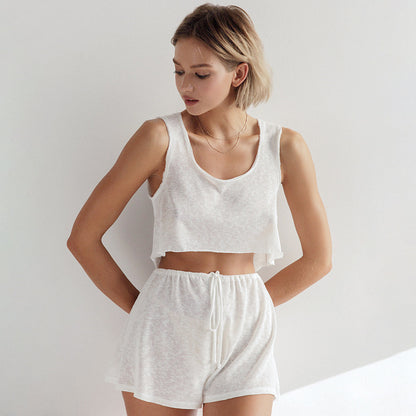 Summer Soft Skin Friendly Vest Shorts Two Piece Set Ladies Homewear Breathable Cool