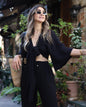 Spring Summer Women Clothing Flared Sleeves Lace Up Shirt High Waist Straight Pants Suit