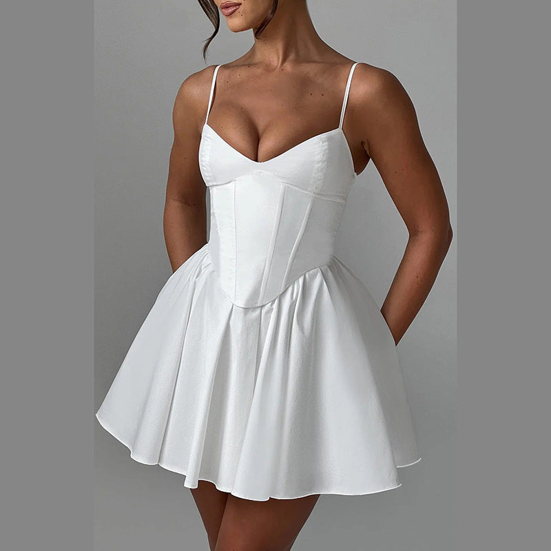 Sexy Sling A line Dress Summer Cinched Waist Slim Fit Slimming Short for Women