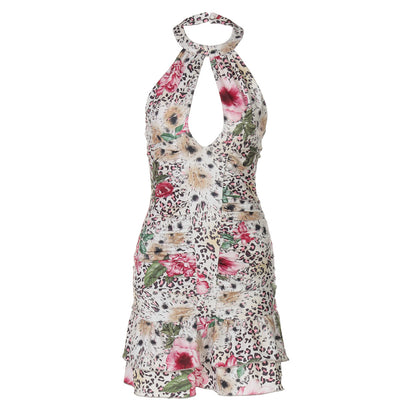 Women Clothing Summer Printing Halter Backless Dress