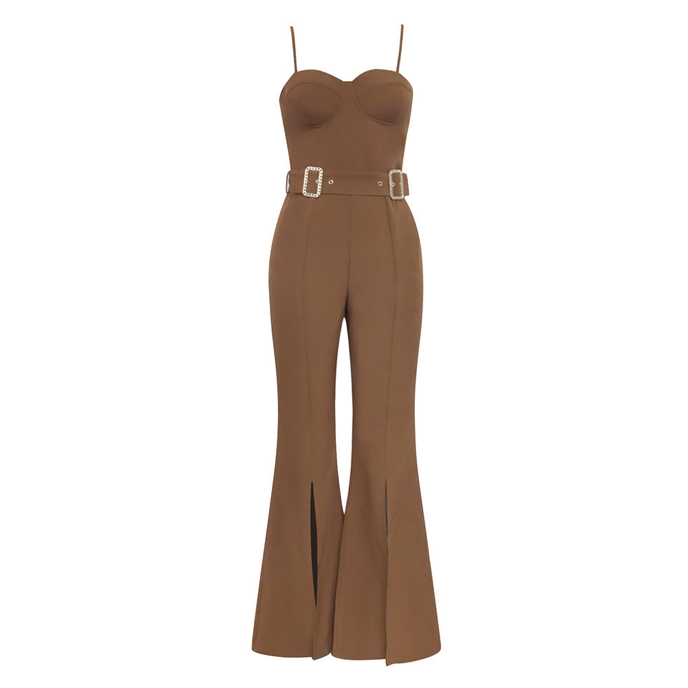 Sexy Sling Elegant Slim Fit Party Horn Jumpsuit Belt