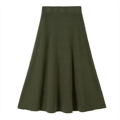 Knitted Skirt Autumn Winter Korean High Waist Knit Large Swing Skirt Women A line Skirt
