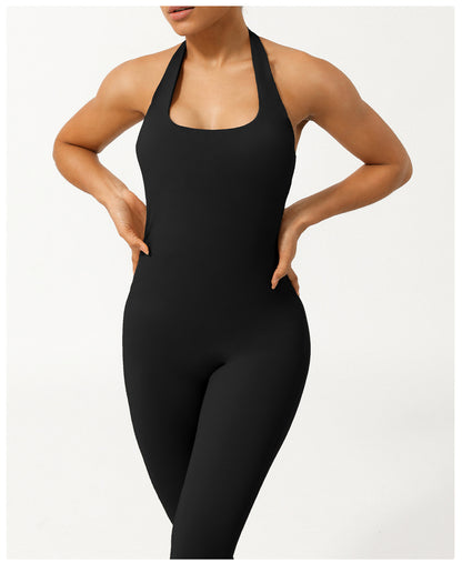 Summer Halter Low Collar Tight Waist Yoga Jumpsuit Body Shaping Non-Stitching Hip Lifting Jumpsuit with Chest Pad