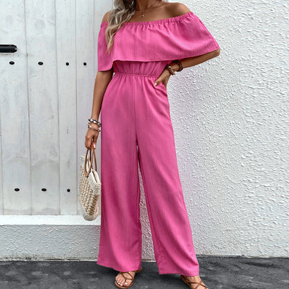 Summer Wide Leg Pants Off Shoulder Solid Color Trousers Jumpsuit