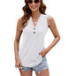 Spring Summer Solid Color V Neck Button Loose Sleeveless Vest T Shirt