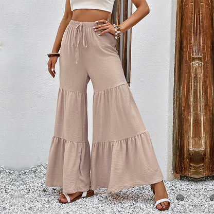 Summer Casual Elasticated Pants High Waist Stitching Bell Bottom Pants Women