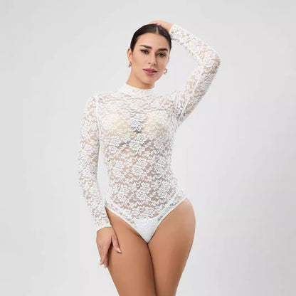 Sexy Lace Jumpsuit White Design Blouse Long Sleeve High Grade Women Clothing