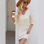 Knitted Dress Autumn Winter V neck Twist Mid Length Long Sleeve Knitted Hooded Sheath Dress Women