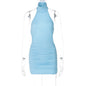 Women Clothing Spring Sexy Hollow Out Cutout Backless Turtleneck Halter Hip Fold Dress Women