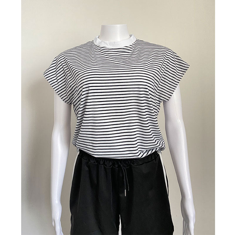 Women Clothing Comfortable Casual round Neck Short Sleeves Top Striped Office Short Sleeve Loose T shirt