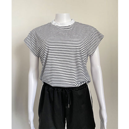 Women Clothing Comfortable Casual round Neck Short Sleeves Top Striped Office Short Sleeve Loose T shirt