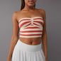 Spring Summer Best Women Clothes Striped Solid Color Sexy Cutout Tube Top Woolen Vest