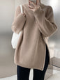 Gray Double Headed Zipper Turtleneck Laid Back Sweater Coat Autumn Winter Loose Sweater